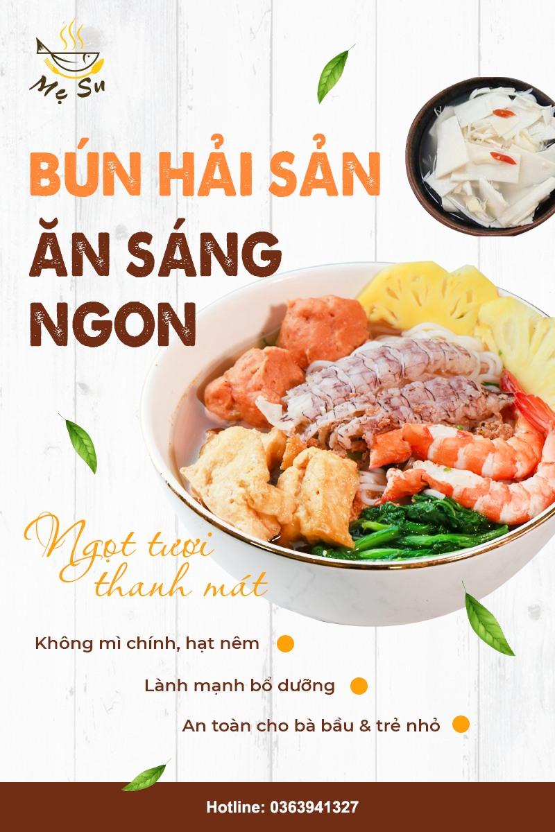 Sợi bún của quán mẹ Su dẻo mềm quyện lẫn vào từng thứ nguyên liệu được chế biến tỉ mẩn. Nào là các loại hải sản như tôm, bề, ghẹ, thịt bò được nêm nếm đậm đà bỏ cùng rau thơm, chút củ quả bào sợi bày chung vào bát, rưới muôi nước sốt sóng sánh phủ lên trên, một chút lạc giòn bùi, chút hành phi vàng ruộm thế là tròn vị.