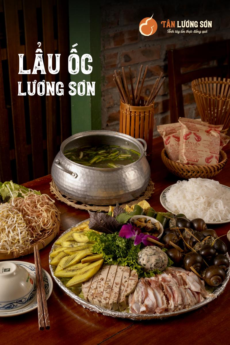 Tân Lương Sơn Quán Bắc Ninh nổi tiếng với món lẩu ốc trứ danh bởi nước cốt lẩu đậm dà, thơm béo ăn cùng ốc dai, giòn sần sật là một trong những best seller của quán mà bạn không thể bỏ qua mỗi khi đến đây