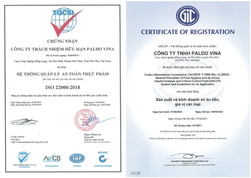 Công ty TNHH Paldo Vina luôn chú trọng các tiêu chuẩn chất lượng